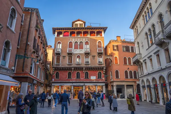Venice Italy March 2024 People Campo San Luca Lively Square Stock Picture
