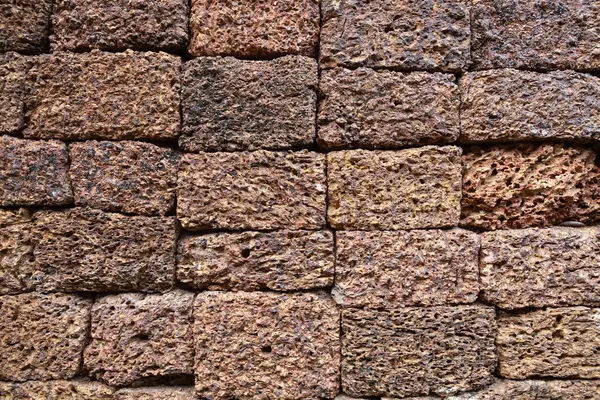 Древний Сухой Каменный Фон Большими Грубыми Прямоугольными Блоками Старая Выветриваемая Стоковое Фото