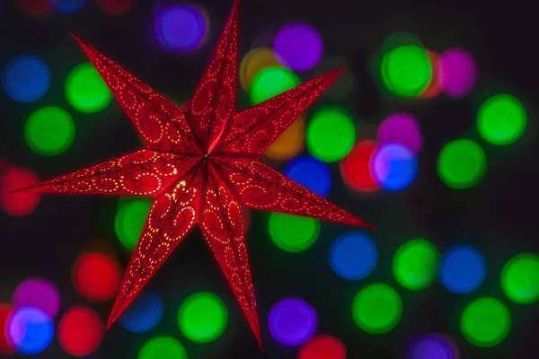 Stelle Decorazione Natalizia Illuminate Artigianali Sfondo Natale Capodanno Banner Cartolina — Foto Stock