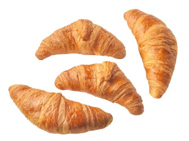 Fresh croissants on white background. Healthy eating and sweet food concept. French breakfast. Flat lay, top view. Design element