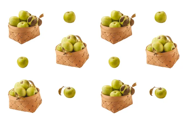 Fruits Pattern Pattern Baskets Apples Winter Variety Reinette Semerenko White — Stock Photo, Image