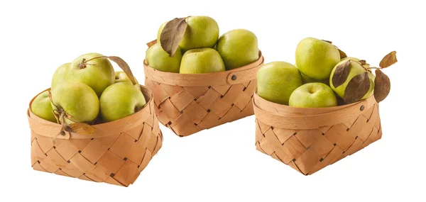Three Baskets Apples Winter Variety Reinette Semerenko White Background Isolated — Stock Photo, Image