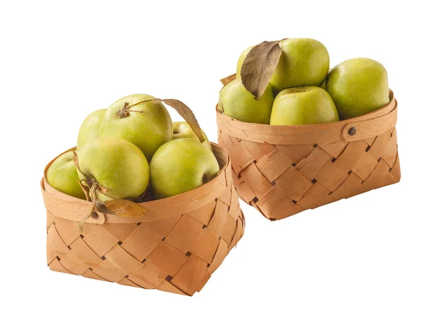 Deux Paniers Aux Pommes Variété Hiver Reinette Semerenko Sur Fond — Photo