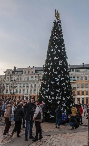 Kyiv Ucrania Ene 2023 Principal Árbol Navidad Ucrania 2022 2023 — Foto de Stock