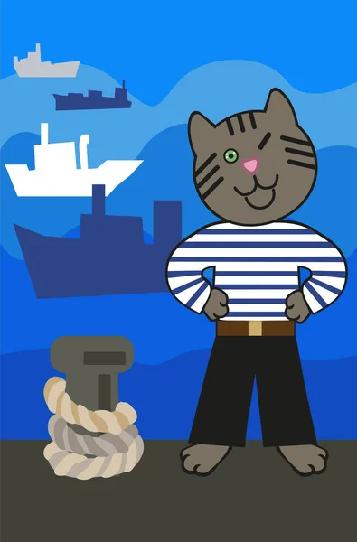 Day Seafarer June Holiday Concept Sailor Cat Sailor Cat Winks — Stock Vector