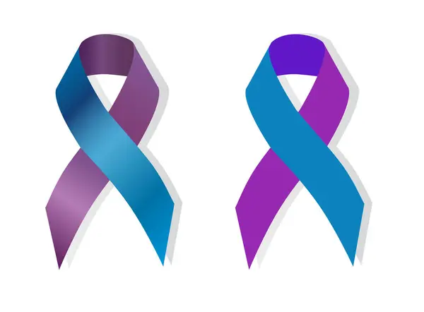 関節リウマチ患者の人々 の問題に注意を象徴する青と紫のツートン カラーのリボン — ストックベクタ