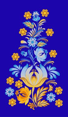 Floral pattern of yellow blue flowers  in the style of painting Petrykivka. Vector illustration of the historic artistic traditions in the national style. clipart