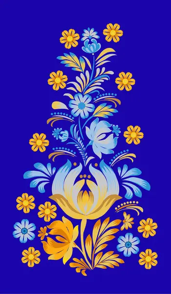 Virágos Minta Sárga Kék Virágok Stílus Festés Petrykivka Nemzeti Stílus — Stock Vector