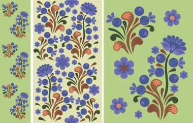 Stripe with Ukrainian ornament, Petrikovskaya painting with flowers and berry for design. Decorative painting stylization.   clipart