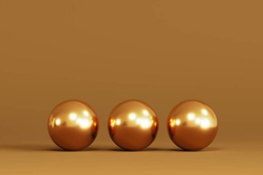 Karanlık bir arka planda izole edilmiş üç altın Noel ağacı. 3d illüstrasyon