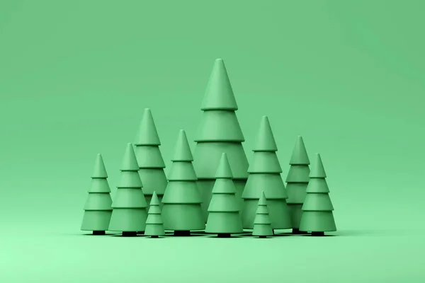 Green Lowpoly Firtrees Green Background Render — Stock Photo, Image