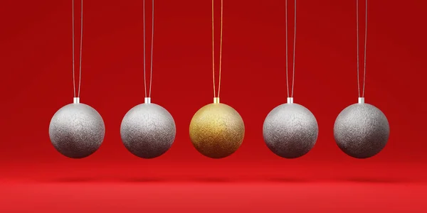 Christmas Baubles Set Isolated Red Background Render — Stock Photo, Image