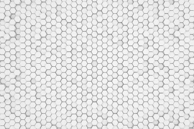 3D fütüristik bal peteği mozaik beyaz arka plan. Gerçekçi geometrik ağ hücre dokusu. Altıgen ızgaralı soyut beyaz vektör duvar kağıdı... 3D illüstrasyon