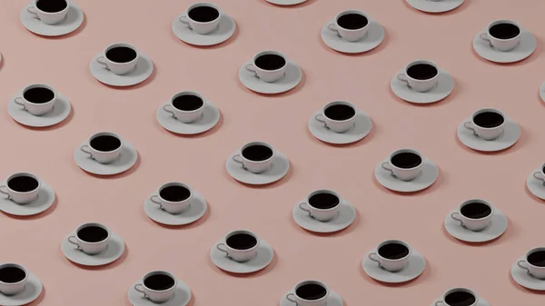 Muster Von Kaffeetassen Mit Schatten Auf Rosa Hintergrund Illustration — Stockfoto