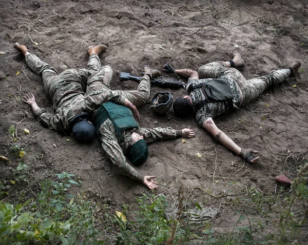 Nato Verlieren Wachtruppe Männlich Kerl Schmerz Mine Gewehr Schuss Ende — Stockfoto