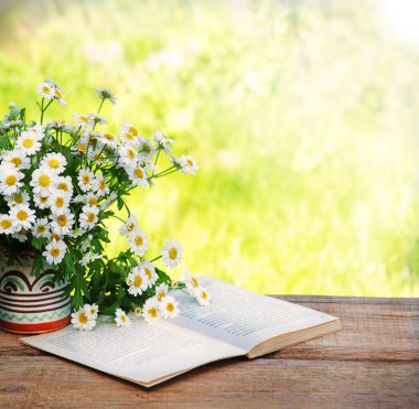 Eski çağlardan kalma kırsal sanat eseri, ot, güneş ışığı, bar tezgahındaki tezgah, metin kopyalama alanı. Neşeli aşk rahatla parlak çiçek tomurcukları dekoru eko günü kartı manzaralı pankartı kapat