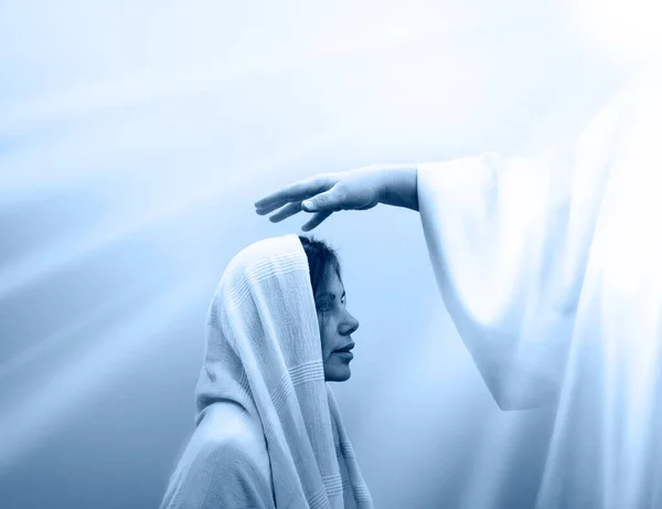 Sainte Bénédiction Jeune Sainte Mère Vierge Humaine Demander Mâle Seigneur — Photo