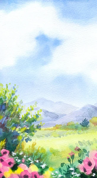 Χειροποίητο Φωτεινό Χρώμα Σκίτσο Χαρτί Ταξίδια Αγρόκτημα Κοιλάδα Γραφική Θέα — Φωτογραφία Αρχείου
