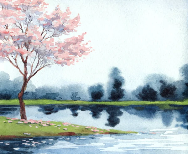 Handmade Abstract Chinese Artist Watercolour Paint Sketch Cloudy Fog Scene — Stock Photo, Image