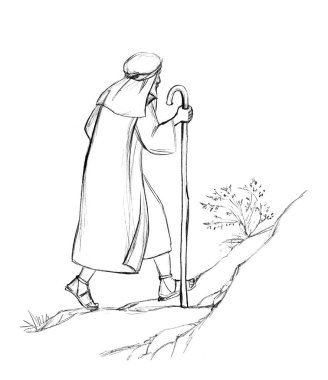 El yapımı kutsal kumaş. Elijah, kalk ayağa, taş dağına yürü, Nebo arazisi yoluna bak. Dua et de Tanrı ölsün.