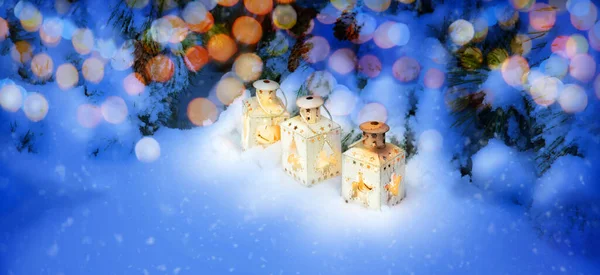 Šťastný Veselé Noel Adventní Eve Mražené Led Zátiší Vesmírná Scéna — Stock fotografie
