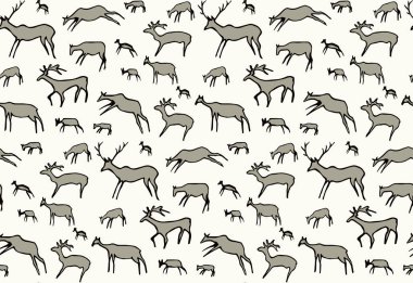 Yakından bakınca, kırmızı Afrika kabilesi beyaz arka planda keçi figürü çiziyor. Çizgi koyu siyah mürekkep boyalı el grunge düz bizon boğa şekilli logo tasarımı. Geçmişe dönük duvar resmi yazdırma biçimi