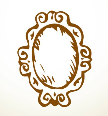 Yaşlanmış rustik canlandırma boş elips kartı. Siyah mürekkep boyalı kalem el çizimi boş rokoko deco sanatçısı karalama karalama karikatür desen tarzı. Kapanış görünümü beyaz duvar metin alanı arkaplanı