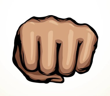 Close up raise tough rage riot unity resist leader combat worker hero palm line white text space. Closeup outlin black pen drawn body rebel attack win action logo emblem retro old pop art poster style