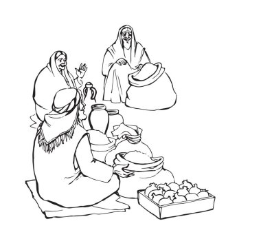 Orient retro Mısır Souq fes ustalığı Yahudi işi perakende satış mağazası sahnesi. Yahudi İran şehri, Filistin, erkek, Yahudi, insan işçisi, tarla hasadı, çizim vektörü, İncil, grafik sanat tarzı.