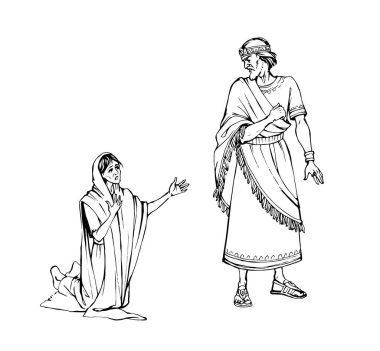 Yaşlı yahudi köle anne diz çöküp hasta ruhlu kadın ölüyor, dua ediyor, dua ediyor, İncil 'deki el yazısını çiziyor. Doğu üzgün, zengin, adaletsiz erkek Arap sosyal kriz gibi görünüyor. Stres reddediyor.