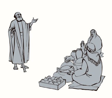 Orient retro Mısır Souq fes ustalığı Yahudi işi perakende satış mağazası sahnesi. Yahudi İran şehri, Filistin, erkek, Yahudi, insan işçisi, tarla hasadı, çizim vektörü, İncil, grafik sanat tarzı.