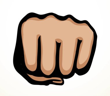 Close up raise tough rage riot unity resist leader combat worker hero palm line white text space. Closeup outlin black pen drawn body rebel attack win action logo emblem retro old pop art poster style