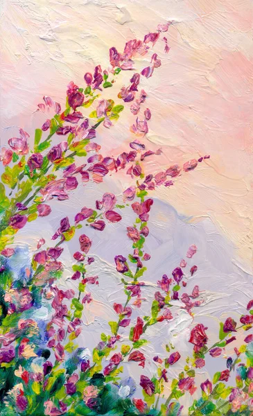 Bright Acryl Lilac Pink Rose Paint Rustic Sketch Autumn Yard — Zdjęcie stockowe
