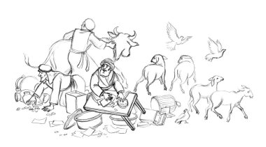 Kutsal Yahudi erkek efendisi konuşma krupiyesi iyi oyuncular şehir merkezindeki alışveriş merkezini dağıttı. El yapımı boğa tekmesi sığır güveci yaşlı tanrı inancı çizgi film çizimi