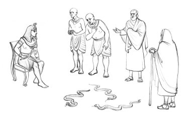 Luxury cloth guy cane rod stick ask lord order let go torah scene. Black line hand drawn retro age nobl holy male jew elder senior priest stand turn sign faith story east arab cartoon art sketch style