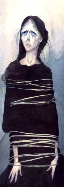 Genç, yalnız, kederli, ağlayan, ağlayan, ağlayan, ağlayan, ağlayan... Koyu siyah çizim suç işledi. Suçluluk duygusu ağır. Hastalık, ölüm, acı.