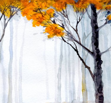 Elle çizilmiş ressam suluboya, sisli kağıt, metin arkaplanı. Siyah renk boya, buzlu kırmızı fırça tarzı sisli kırsal çalılık manzaralı. Sakin eski dal soluk avlu çizim sahne