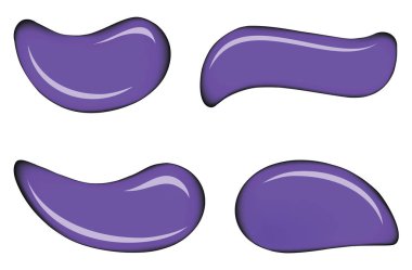 Üç boyutlu kıvrımlı, parlak lavanta rengi, arka planda diş minesi boyası. Pürüzsüz yuvarlak mavi parlak leke örneği. Şekil dizayn seti. Islak sanat simgesi. Metin için alanı olan makro görünümü kapat