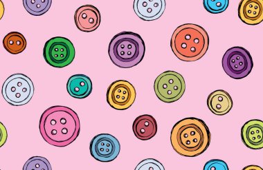 Açık pembe giyim dekor üzerine kurulmuş modern sevimli çivi tokası aracı. Parlak çoklu renkli obje amblemi eskimiş sanat karalama stiliyle metin için malzeme alanı üzerine çizilmiş. Görüntüyü kapat