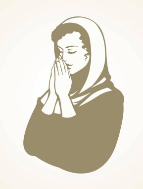 Genç endişe üzücü üzüntü oldukça Bayan diz ışık beyaz boşluk metin için Lord isteyin. Siyah çizgi mürekkep çizilen yan teşekkür saflık övgü savunmak kat palm kol kız logo işareti simgesi kavramı kroki retro sanat tarzı