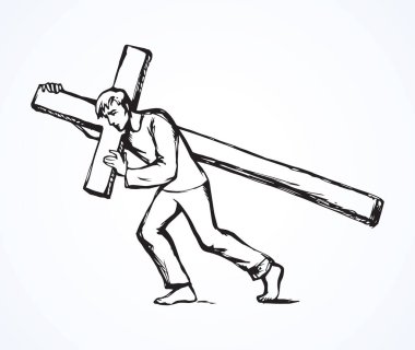 Antik İncil 'deki kurtarıcı İsa, beyaz gökyüzünde yol logosuna yazı yazmış. Çizgi Sin Crass dua konsepti ikonu. Siyah mürekkep çizilmiş mesih aşk ruhu antik sanat karalama tarzında eskiz