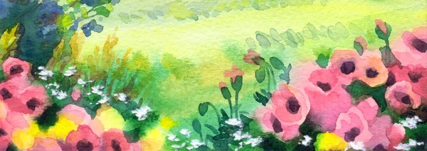 Χειροποίητο Φωτεινό Χρώμα Σκίτσο Χάρτινο Ταξίδι Κοιλάδα Γραφική Θέα Τριαντάφυλλο — Φωτογραφία Αρχείου