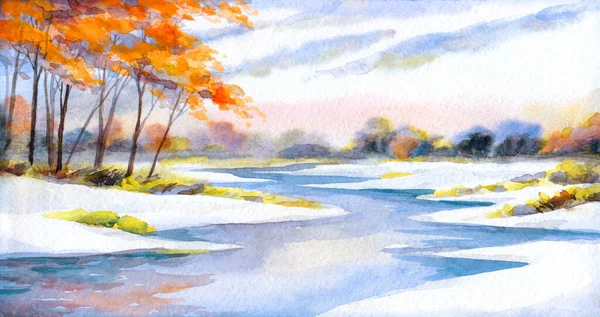 Bright Hand Drawn Aquarelle Paint Sketch New Year Xmas Weather —  Fotos de Stock