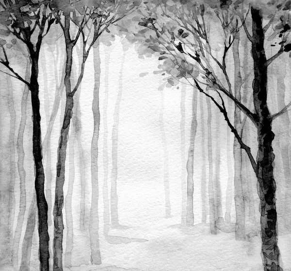 손으로 미술가 물감밝은 텍스트 백그라운드 페인트가 스타일의 안개가 숲에서 경치를 — 스톡 사진