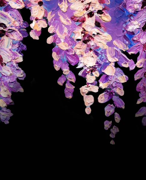 Ljus Akrylfärg Asiatisk Porslin Mönster Vibrerande Lavendel Handdragen Mörk Canvas — Stockfoto