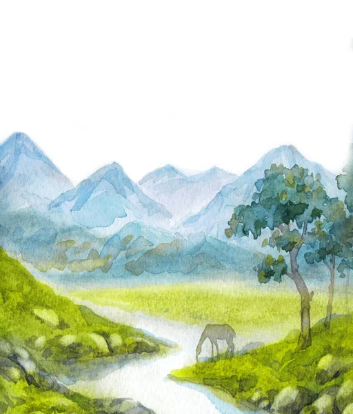 Çizimi Alp Ressamı Suluboya Resim Kâğıt Zemin Üzerinde Kırsal Çalılık — Stok fotoğraf