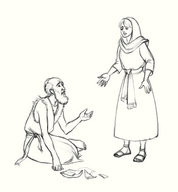 Fakir, yardıma muhtaç bir sokak serserisi. Stresli bir şekilde oturup yardım dileniyor. Doğuda yırtık pırtık bir bornoz giysisi. Üzüntü, hüzün, kayıp arkadaş, acı, ağlama. Tanrı 'ya dua et.
