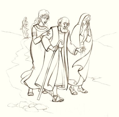 Kutsal Yahudi Tanrı inancı. Yaşlı erkek. Doğu Arap. İyi geceler. El çizimi kara retro şeytan günah ölü sütun kız eskizi kurtarmak için gitti müslüman masalı sanat sahnesi