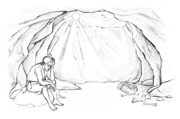 Çizimi Yalnız Kötü Kız Eski Kirli Sert Kaya Kazıcı Ölü — Stok fotoğraf