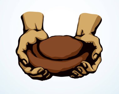 Tatlı, hafif, beyaz arpa rulo hamur, çocuk şefe yalvardı. Kalem çizilmiş eski erkek tanrı İsa kol inancı çavdar diyeti ikonu tabela logo kavramı eski İncil sanatı